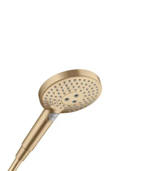 Handbrause von Hansgrohe in gebürstetem Bronze-Finish, runde Kopfbrause mit mehreren Strahloptionen und ergonomischem Griff.